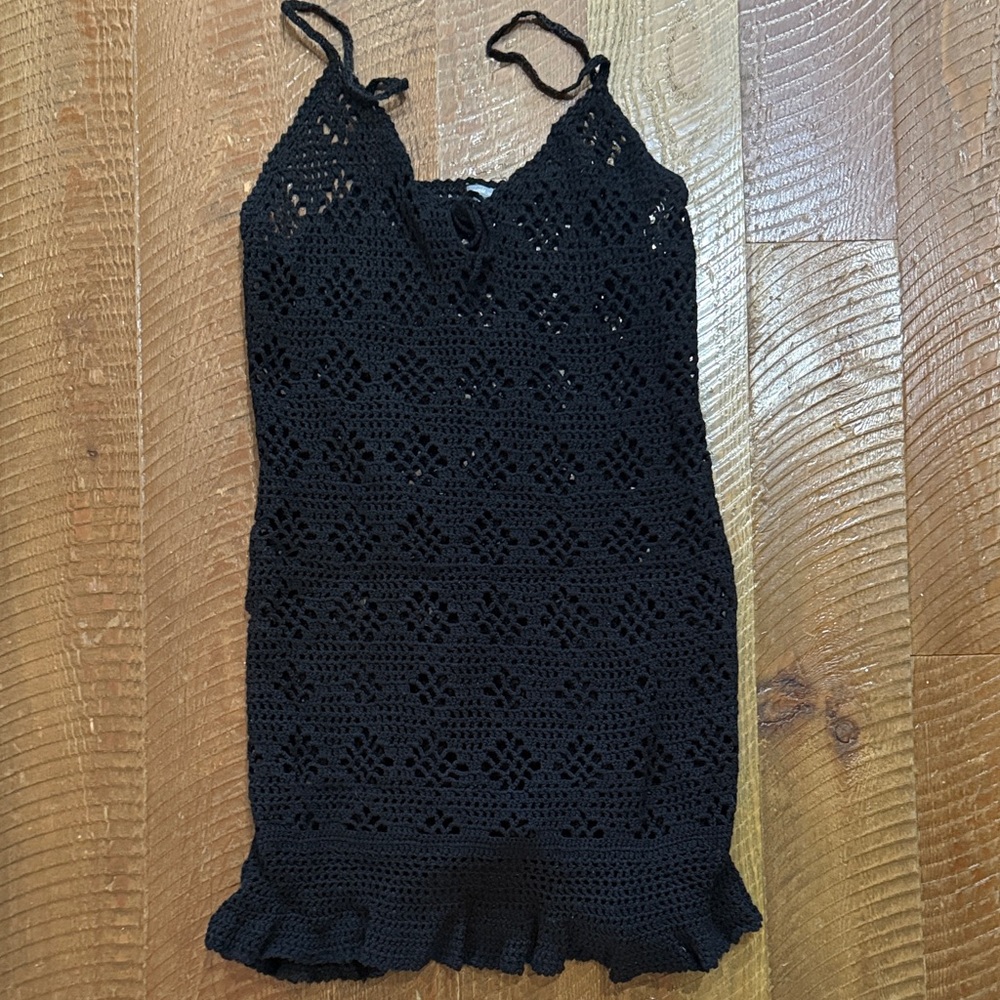Aerie Black Crochet Swim Cover-Up